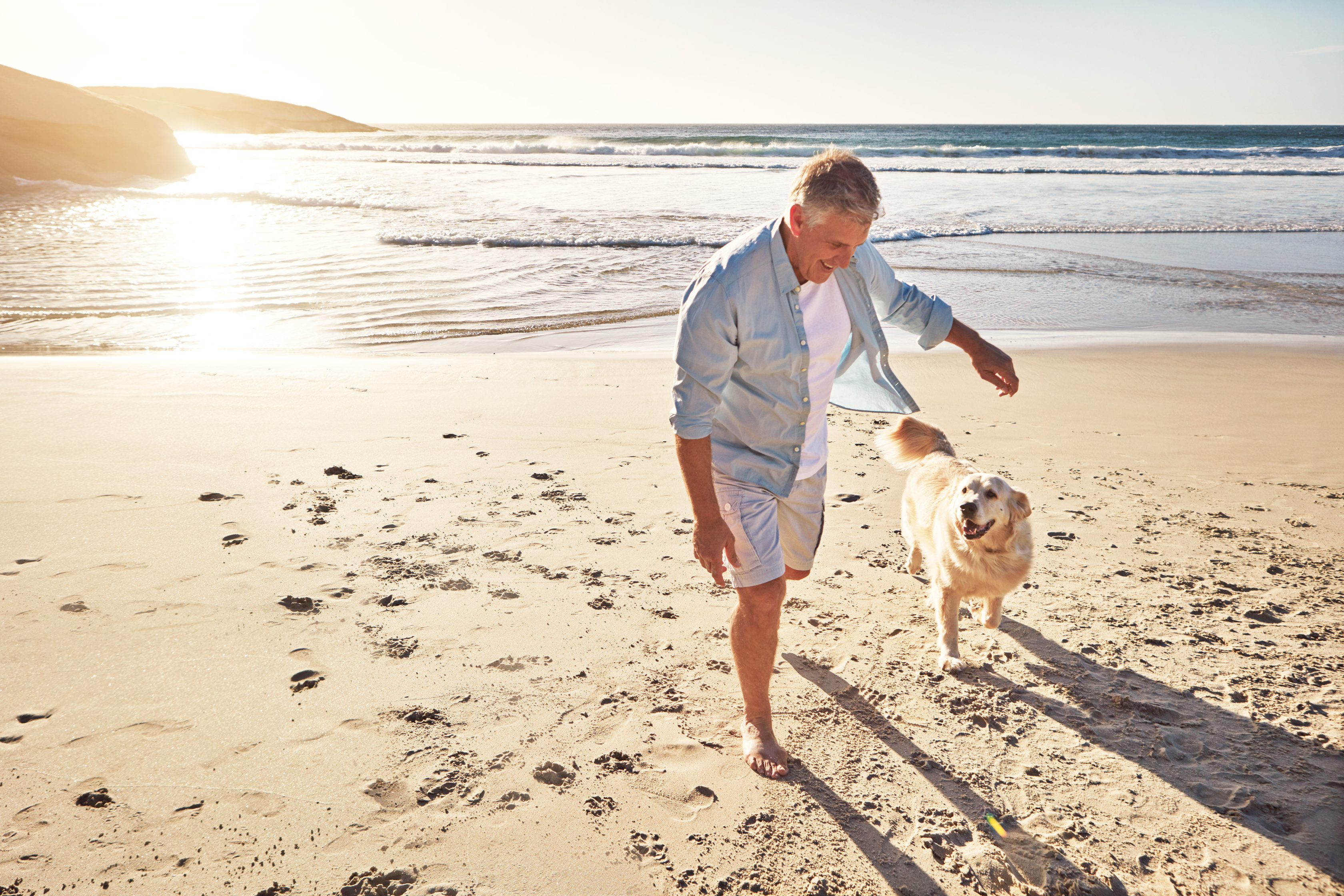 A man and a dog on the beach